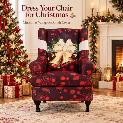 NILUOH Christmas Bells Wingback Chair Covers 2-Piece