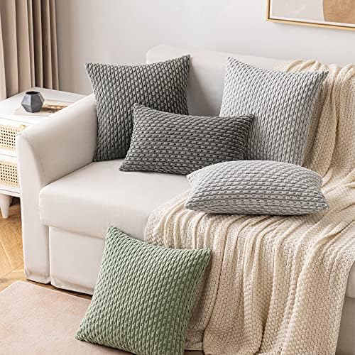 MIULEE Lumbar Decorative Throw Pillow Covers 12x20 Light Grey Corduroy