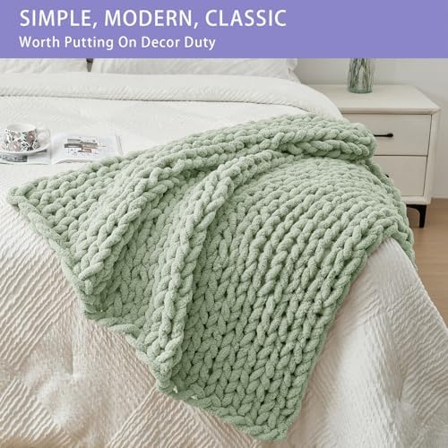 Bigacogo Chunky Knit Throw Blanket for Couch, 40x40 inches, Sage Green