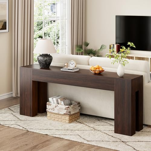 Epecoya 79-Inch Sofa Console Table for Entryway Living Room, Walnut Brown