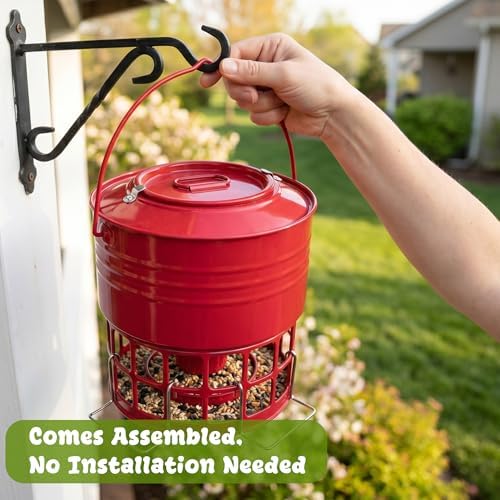 KOL 8-10LBS Squirrel Proof Wild Metal Bird Feeder, 32 Feeding Holes, Red