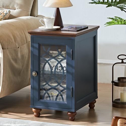 Joaxswe Narrow Side Table Set 2 with Glass Door Storage