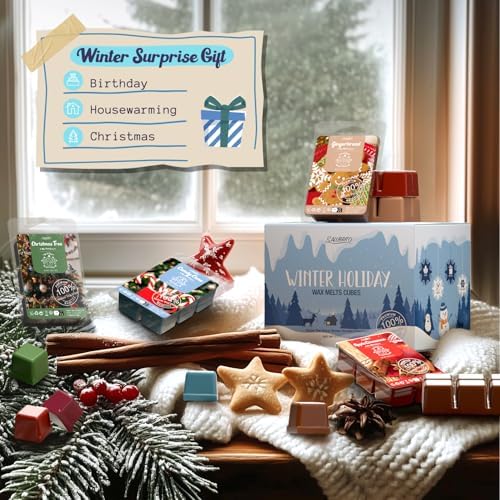 Salubrito Winter Scented Wax Melts, Strong Scented Soy Wax Cubes/Tarts Variety Set - Christmas Tree, Gingerbread, Candy Cane, Spiced Cider, Cranberry, Apple Cinnamon, Sugar Cookies, Hot Chocolate