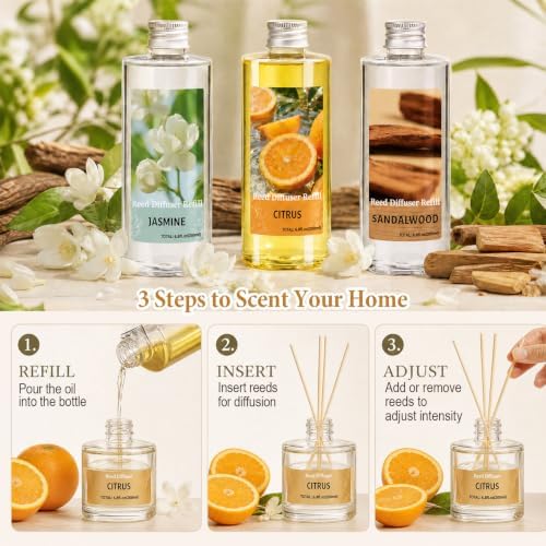 Reed Diffuser Oil Refill Set,3x6.76 Oz Citrus Sandalwood Jasmine Scent Oil