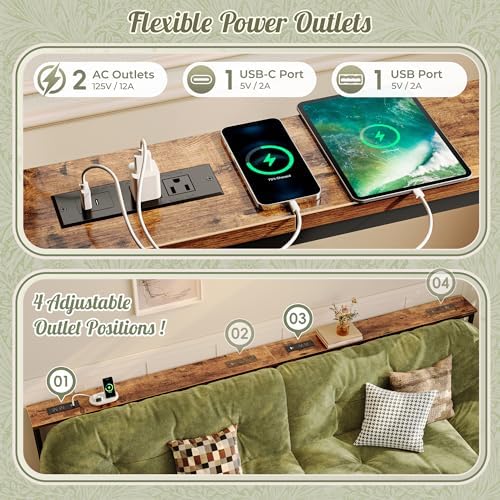 Huuger 110.2 Inch Sofa Table with Power Outlets, Skinny Behind Couch Table