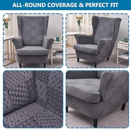 HZDHCLH Wingback Chair Slipcovers 2 Piece,Stretch Spandex Wingback Chair Covers for Living Room Armchair,Washalbe Sofa Slipovers