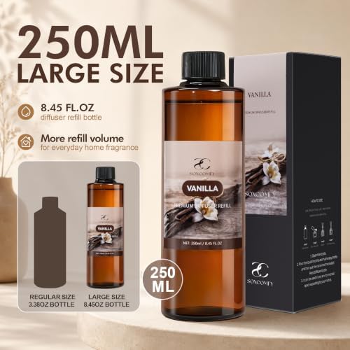 Diffuser Oil Refill, 250ml / 8.45 fl oz, Vanilla - Reed Diffuser Oil Refill for Home Fragrance, Scented Oil for Reed Diffuser Bottles, Vanilla, Cream & Caramel Notes