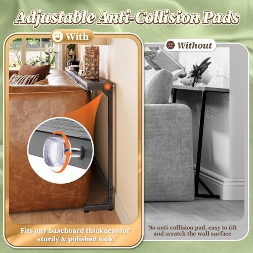 Huuger 110.2-133.8'' Extendable Behind Couch Table with Outlets, Grey