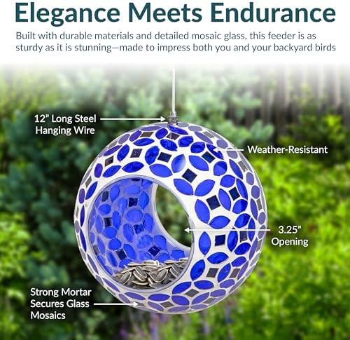 Sunnydaze Mosaic Glass Bird Feeder for Outdoors, Lavender Mosaic