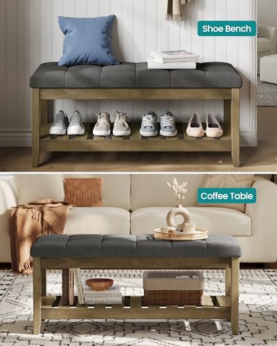 SONGMICS Storage Ottoman with Solid Wood Frame, 42.9 x 15.7 x 17.7 Inches
