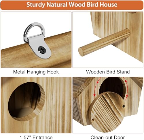 Auslar Bird Houses for Outside, Hanging Wooden Bluebird House for Outdoors