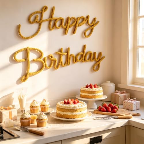 Yellow Happy Birthday Sign Knitted Wire Words Birthday Wall Hanging Decor