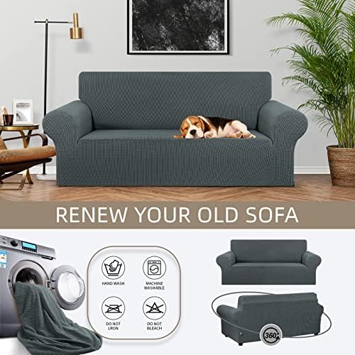 KEKUOU Stretch Loveseat Couch Cover, 2 Cushion Couch Slipcover,Grey