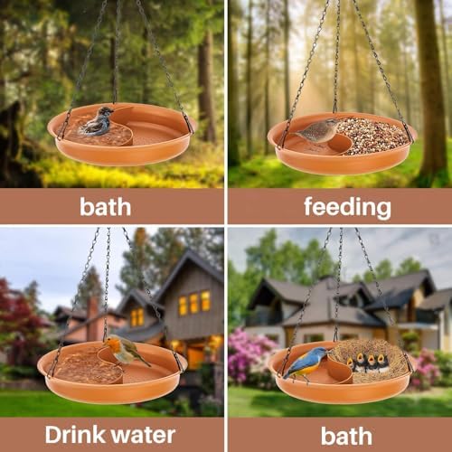 CARGEN Hanging Bird Bath for Outdoors - 2 in 1 Water and Seed Feeder Tray