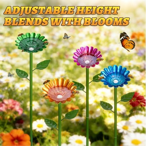 Mellbree Bee Watering Station, 4-Pack Metal Flower Bee Bath for Garden – Attract Butterflies & Pollinators – Colorful Outdoor Garden Stakes for Yard, Patio, Butterfly Garden – Gardening Essentials