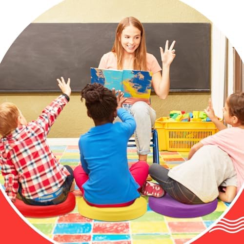 Juexica 4 Pcs Extra Thick Floor Cushion Classroom, Bright Colors, Round