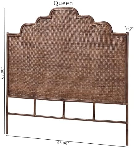 Bali & pari Raphaela Natural Rattan Standalone Headboard - Handwoven Wicker Panel Headboard with Stepped Detailing, Queen