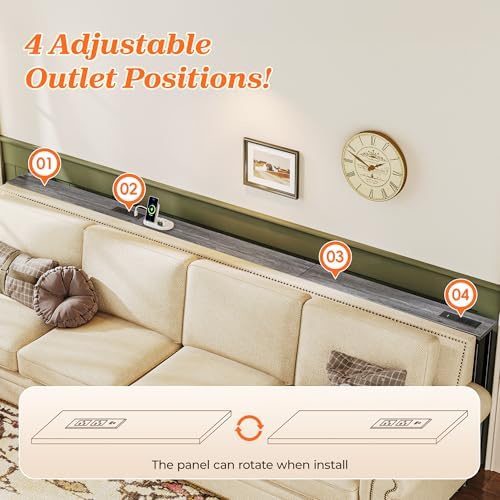 SUPERJARE 102 Inch Sofa Table with 2 Power Outlets and USB-C Ports, 5.9 Inch Narrow Console Table with Storage, Extra-Long, for Entryway Hallway Couch Behind Sofa, Small Spaces, Living Room,Grey
