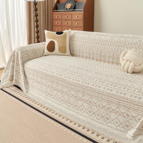 MEETSKY Boho Couch Cover,Geometric Sofa Covers for Dogs,71" x 118",Beige