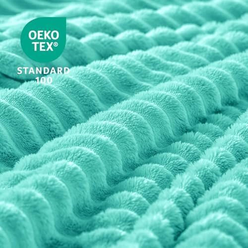 BEDELITE 3D Ribbed Jacquard Aqua Fleece Twin Blanket for Couch, 60x80 Inch