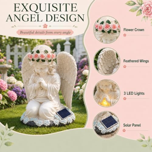 YODY Solar Garden Statues Outdoor Decor Angel with LED Light