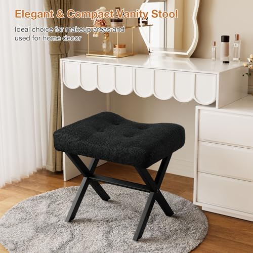 Memobarco 18-Inch Large Vanity Stool Chair, Black Makeup Stool