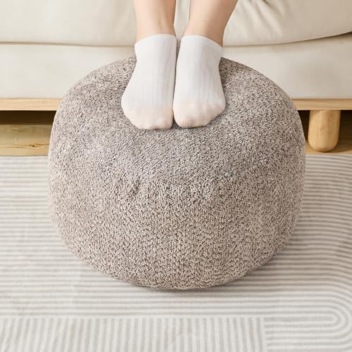 SHOUREN Stuffed Round Ottoman,Pouf Ottoman Foot Rest,18 X 14,Light Brown