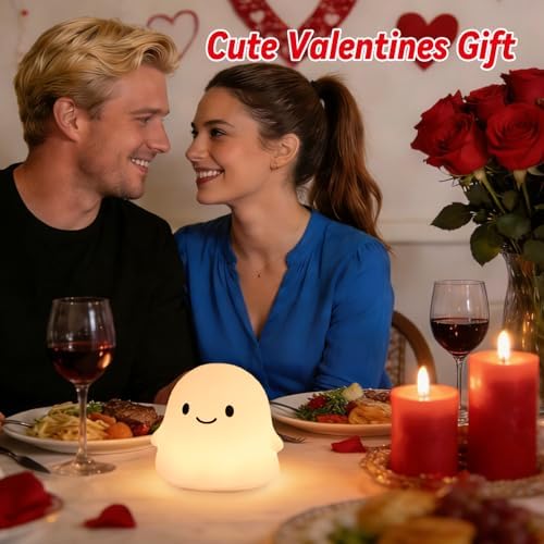 Ghost Night Light for Kids, Cute Squishy Silicone Ghost Lamp, 50-Hour Rechargeable Bedside Light with Tap Control, 2 Brightness Levels, 30-Min Auto-Off Timer, Halloween Gifts
