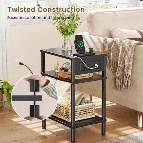 Creso hom Side Table with Charging Station, End Tables Living Room