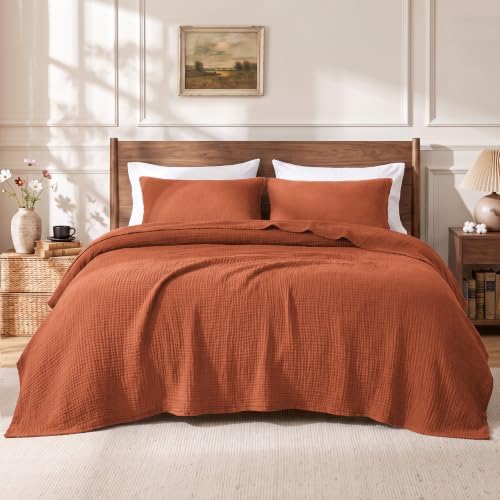 Love's cabin 100% Cotton Muslin Blanket King Size for Bed, Orange