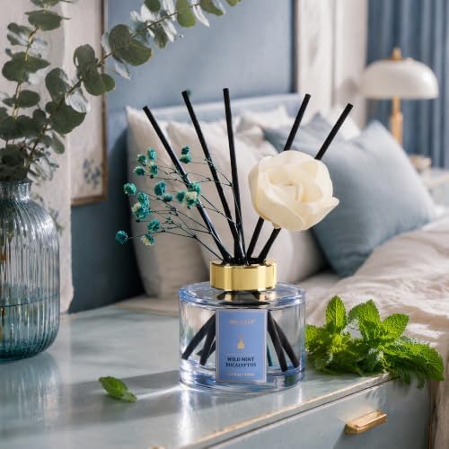 Airkeep Flower Reed Diffusers Set, 5.07 oz Wild Mint&Eucalyptus Scented Oil Diffuser with 8 Reed Sticks, Home Fragrance Diffuser Gift Set for Bathroom & Office Decor 150ml