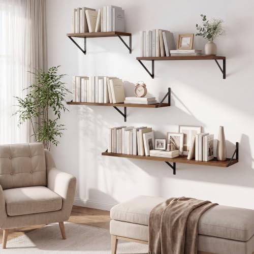 Axeman Deep Floating Shelves, 18'' x 10'' Walnut Wall Shelves Set of 2