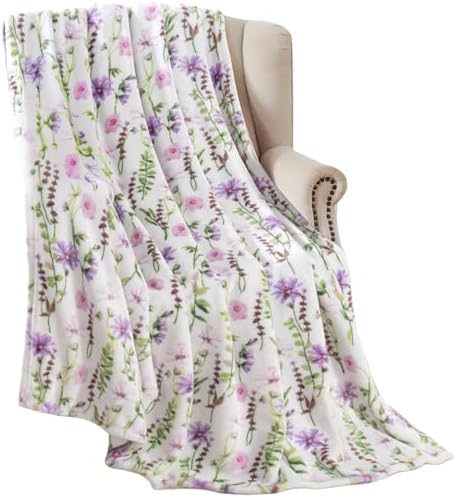 Soft Fleece Throw Blanket, Elegant Floral Wild Flowers Pink Purple, 50x70