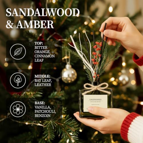 Reed Diffuser, 6.1 oz Amber Woods Scent Diffuser with Sticks & Dried Flowers, 120 Days Long Lasting diffusers for Home, Elegant Fragrance for Bathroom Bedroom Office Decor Air Fresh