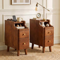 Nightstand with Drawers Set 2, Pre-Assembled, 19.7" H Natural Solid Wood Night Stand with Open Sliding Shelf, Mid Century Modern Small Bedside Table Cabinet for Bedroom, Walnut 8"