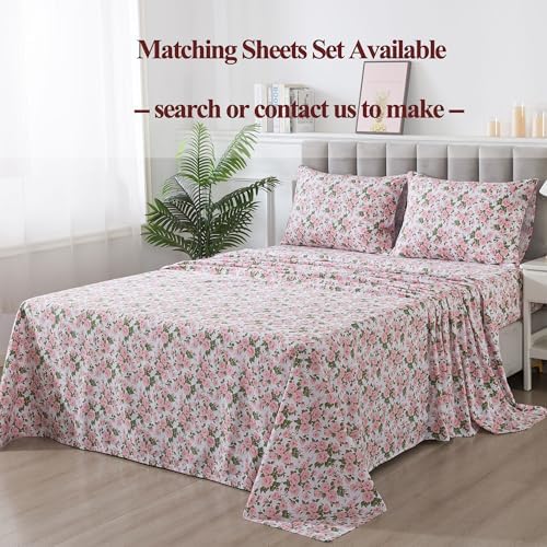 FADFAY Duvet Cover Set Full Pink Rose Floral Bedding Vintage Peony Flower Quilt Cover Set Shabby Farmhouse Bedding 100% Cotton Ultra Soft Comforter Cover with Hidden Zipper Closure 3Pcs, Full Size