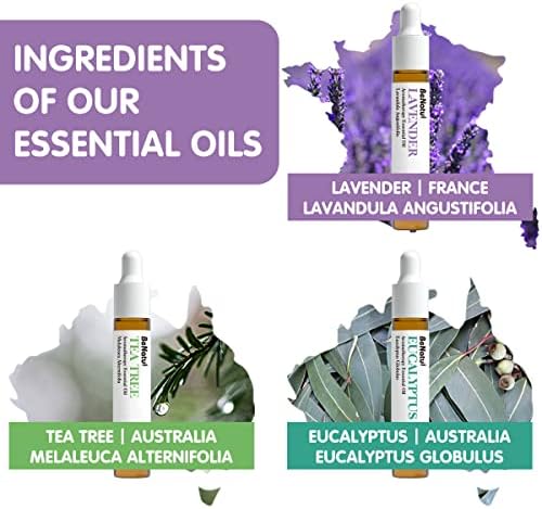 Benatu Essential Oils Set (Tea Tree Lavender Eucalyptus) for Home, Organic Relax Scent Aromatherapy Gift for Women and Men, Natural Fragrance for Skin Care, Body Topical Massage, Diffuser 3 Packs