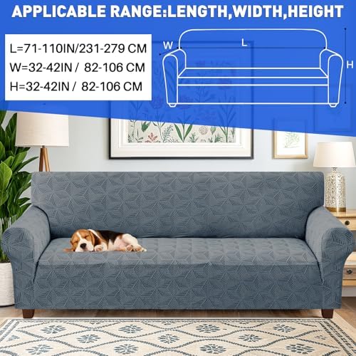 YEMYHOM 1 Piece Stretch Oversized Couch Covers for 4 Seat, Jacquard Extra Large Sofa Cover with Non-Slip Elastic Bottom, Thickened Slipcover Furniture Protector for Dogs Pets (X-Large, Dark Gray）