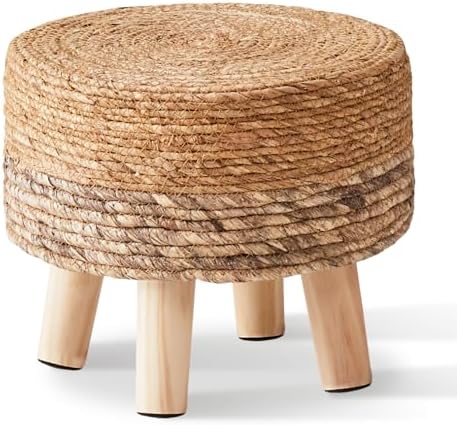 Cpintltr Ottoman Outdoor Sea Grass Stool Poufs Hand Woven Round Foot Stool for Sofa Desk Soft Step Stool Padded Foot Rest Multiple Colors Decorative Furniture Natural/Brown