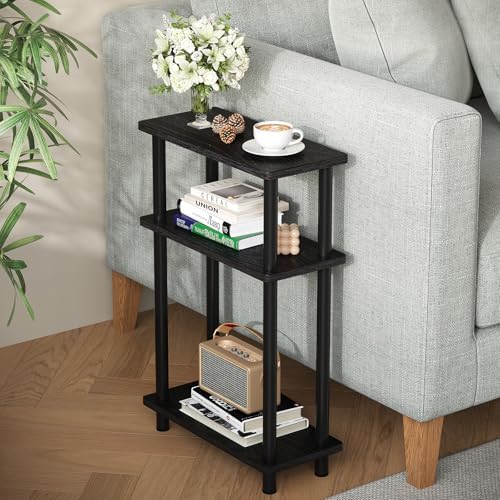 Apicizon Small Narrow Side Table, 3-Tier Skinny End Table, Black
