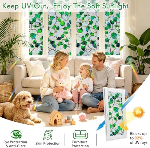 SOMWISE Rainbow Stained Glass Window Privacy Film,Heat Blocking Save Energy