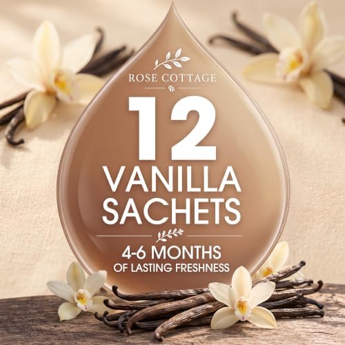 Large 12 Packs Vanilla Hanging Scented Sachets Long-Lasting Closet Deodorizer Air Freshener Fabric Refresher Odor Eliminator for Drawer Home Fragrance Gift Set