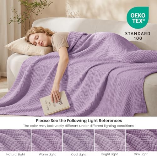Love's cabin 100% Cotton Muslin Blanket Large Throw for Couch, Lavender