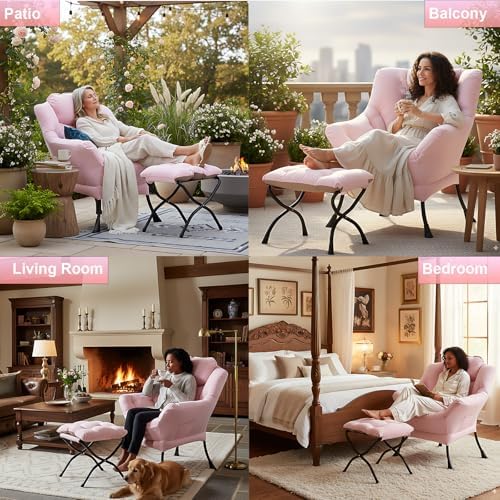 LITA Lazy Chair with Ottoman, Comfy Accent Reading Chair