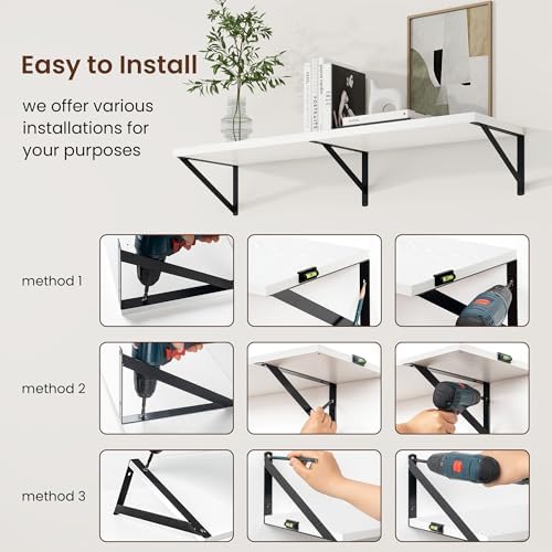 Axeman Deep Floating Shelves, 55'' x 10'' White Wall Shelves Set of 2