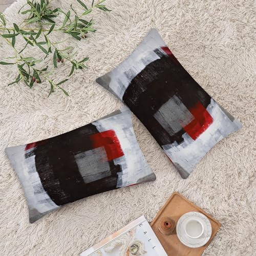Throw Pillow Covers for Couch, 20x12 Inch, Set of 2, Grey Red