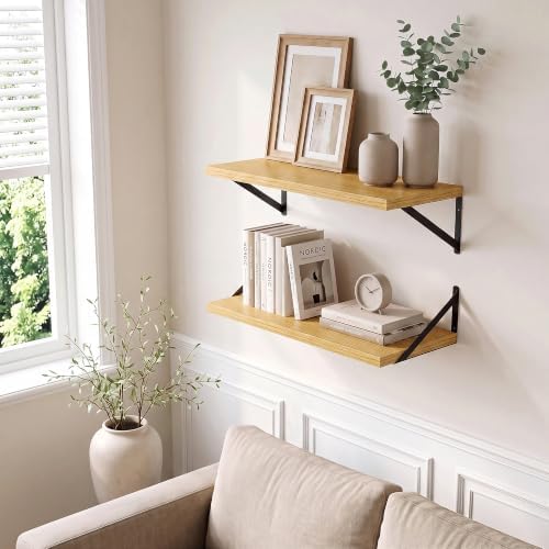 Axeman Deep Floating Shelves, 18'' x 12'' Oak Wall Shelves Set of 2