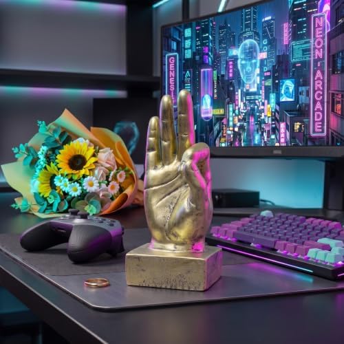 Nice purchase Hand Finger Gesture Desk Statues Fingers Sculpture Creative Home Living Room Cabinet Shelf Decoration (OK Gesture in Gold)