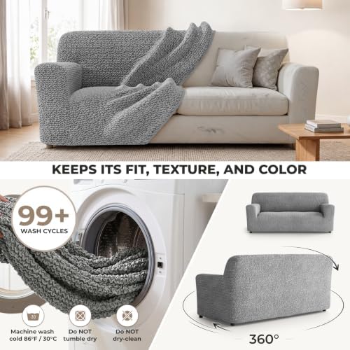 PAULATO Premium Stretch Couch Covers for Sofa - Sofa Chair Cover Washable, Dogs & Pets Friendly - Elastic Polyester Loveseat Slipcovers - Non-Slip Love Seat Couch Covers - Ash (64"-85" Wide)