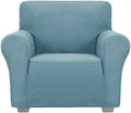 JIVINER Super Stretch Chair Slipcovers with Arms 1-Piece Jacquard Small Checks Living Room Armchair Covers Soft Anti Slip Sofa Couch Furniture Protector for Kids Pets (Chair, Light Blue)